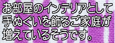 お部屋のインテリアとして手ぬぐいを飾るご家庭が増えているそうです。